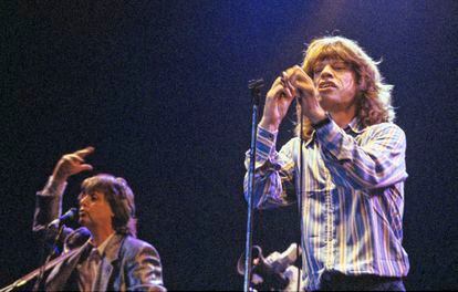 Paul McCartney y Mick Jagger, en el concierto The Prince's Trust en Londres, en junio de 1986.