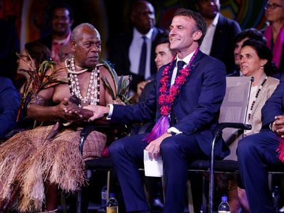 El presidente francés, Emmanuel Macron, durante un festival en Port Vila, capital de Vanuatu, el 27 de julio.