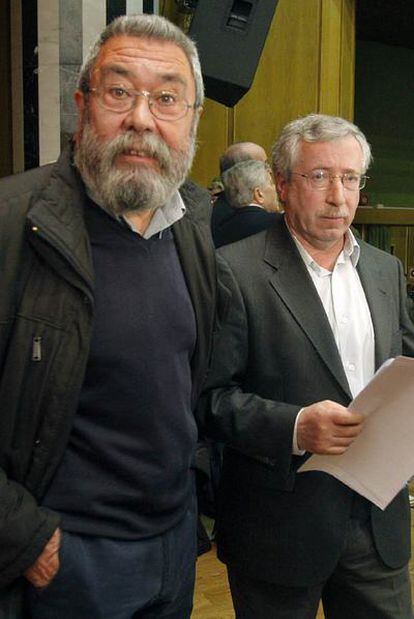 Méndez y Fernández Toxo, ayer en el acto de apoyo a Garzón.
