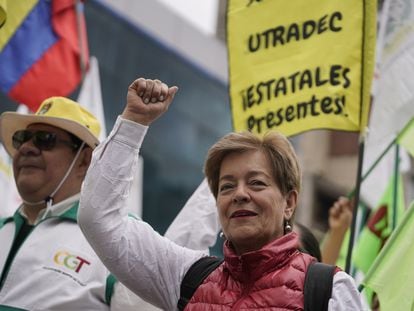 La ministra del Trabajo, Gloria Inés Ramírez, en la marcha del Primero de Mayo de 2023, en Bogotá.
