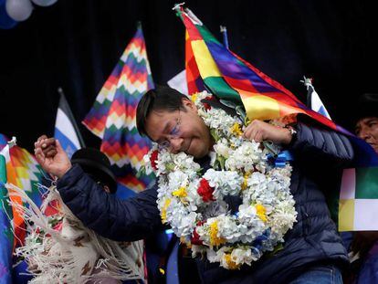 El candidato del MAS de Evo Morales, Luis Arce, durante un mitin en El Alto.
