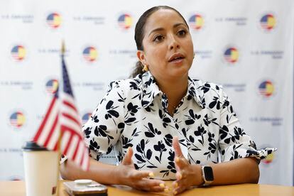 Luisana Pérez, durante la entrevista en la Embajada de EE UU en España. 