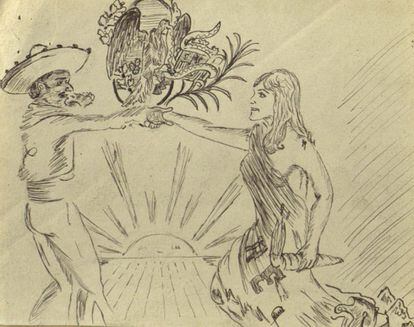 Dibujo de Rafael Ferrer Rialgo, internado en el campo de Saint Cyprien, enviado al embajador de México en Francia.