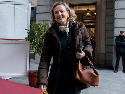 La vicepresidenta primera española, Nadia Calviño, en el homenaje a la Constitución en el Congreso de los Diputados, el miércoles.