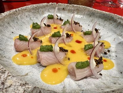 'Sashimi' de pez limón peruano-madrileño.