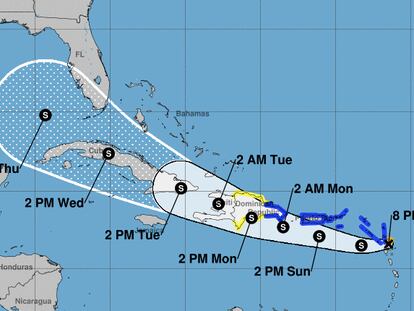 El pronóstico del Centro Nacional de Huracanes del avance de la tormenta Grace.