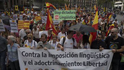 Demonstration in Barcelona against the linguistic model in the Catalan school in September 2018.