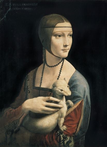 'La dama del armiño', óleo y temple sobre tabla de nogal pintada por Leonardo da Vinci en Milán hacia 1490.