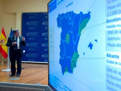 José Luis Escrivá, el pasado día 15 en la presentación en Madrid del plan de acogida a refugiados ucranianos.