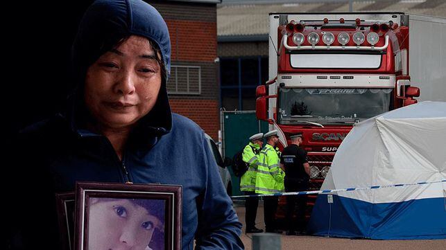 Fotocomposición de Nguyen Thi Phong, madre de My. y agentes de policía investigando la zona del suceso. Lorena Ruiz/  Reuters