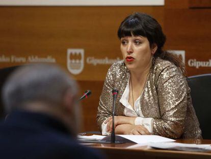 Larraitz Ugarte, portavoz de la Diputaci&oacute;n de Gipuzkoa, en la rueda de prensa de hoy.