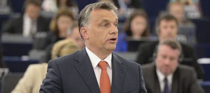 Orbán en una sesión del Parlamento Europeo este martes