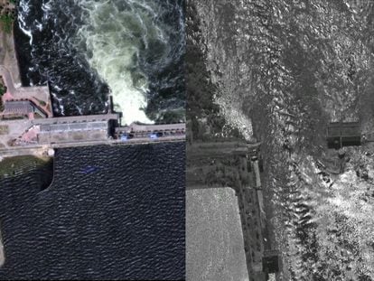Vídeo | Las imágenes del antes y el después de la destrucción de la presa en Ucrania