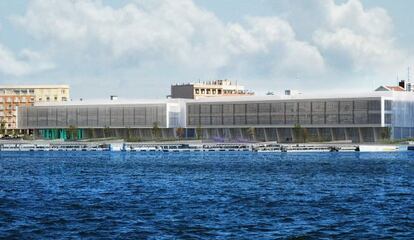 Simulación por ordenador del polo emprendedor impulsado por Juan Roig en la Marina Real del puerto de Valencia.