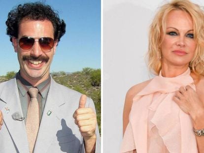 En foto: Sacha Baron Cohen como Borat, a la izquierda, y Pamela Anderson. En vídeo: fragmento de Pamela Anderson en 'Borat'.