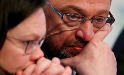 Martin Schulz y Andrea Nahles en un congreso del SPD de finales de enero.