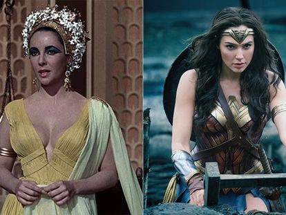 A la izquierda, Elizabeth Taylor en 'Cleopatra'. A la derecha, Gal Gadot en 'Wonder Woman'.