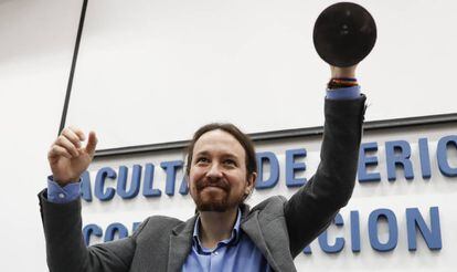 Pablo Iglesias, en un acto el lunes en Argentina.