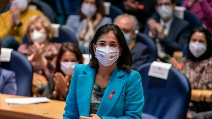 La ministra de Sanidad, Carolina Darias, el miércoles, en un acto por el Día Mundial de Acción contra el VIH en Madrid.