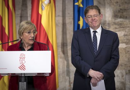 La consejera de Sanidad, Ana Barceló, y el presidente de la Generalitat, Ximo Puig, en una comparecencia a finales de febrero.