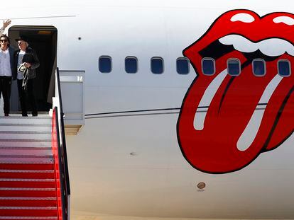 Los Rolling Stones Mick Jagger, Keith Richards y Ron Wood, a su llegada el 26 de mayo en el aeropuerto Adolfo Suárez Madrid-Barajas.
