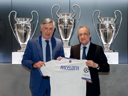 Carlo Ancelotti, entrenador del Real Madrid, con Florentino Pérez.