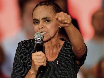 Marina Silva da su primer discurso como candidata.