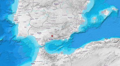 Localización del seísmo detectado este domingo por la mañana en Loja (Granada).
