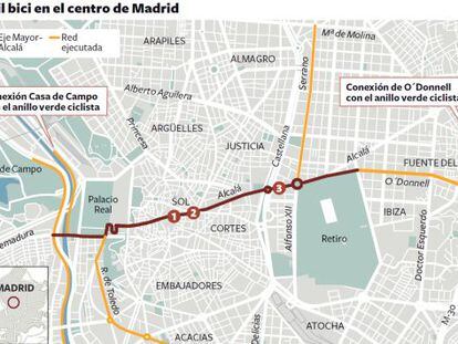 Mapa del recorrido del eje Alcal&aacute;-Mayor.