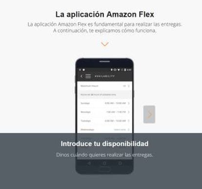 Captura de pantalla de la web de Amazon Flex donde se muestra la app.