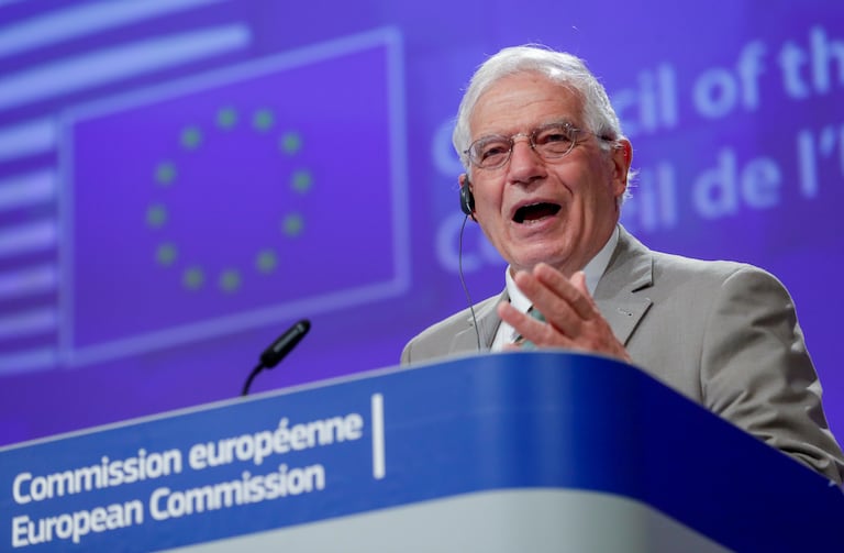El jefe de la diplomacia comunitaria, Josep Borrell, durante una rueda de prensa en Bruselas, el mes pasado.