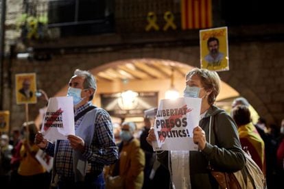 Concentración en Girona para pedir la libertad de los presos del 'procés', en septiembre de 2020.