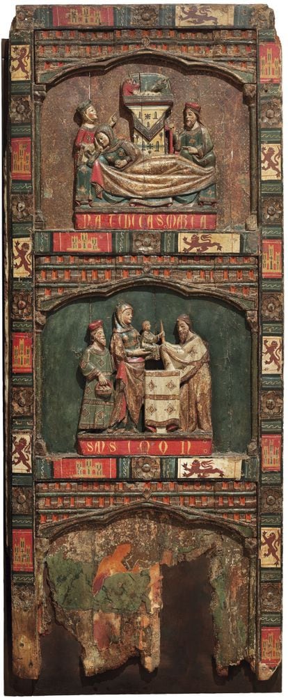 Los otros tres compartimentos de un retablo con el tema de la infancia de Cristo, de la segunda mitad del siglo XIII. Anónimo castellano. Posiblemente las dos calles laterales de un retablo.