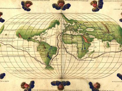 Mapa de la ruta de Magallanes de uno de los atlas de Battista Agnese (1544).