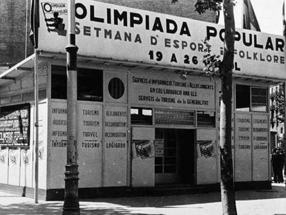 Puesto de la Olimpiada Popular para atender a los deportistas en Barcelona en 1936. 