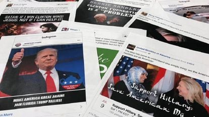 Algunos de los anuncios utilizados en Facebook e Instagram durante las elecciones presidenciales de Estados Unidos de 2016. Estos contenidos se enviaron a los usuarios que previsiblemente iban a ser más receptivos con ellos.