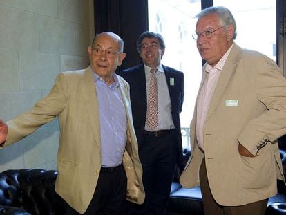 Fèlix Millet, el abogado Jordi Pina y Jordi Montull, en el Parlamento de Cataluña en una imagen de archivo.