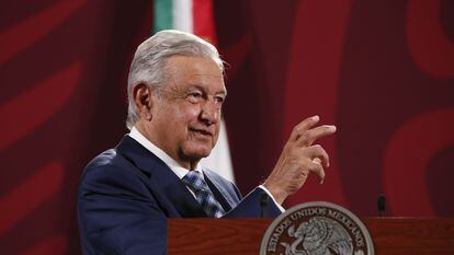 El presidente de México, Andrés Manuel López Obrador, en su conferencia de este jueves.