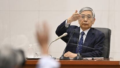 Haruhiko Kuroda, gobernador del Banco de Japón, durante una rueda de prensa este jueves en Tokio.