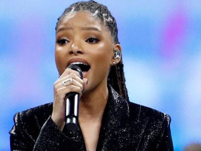 Halle Bailey, en la Super Bowl, el pasado febrero.