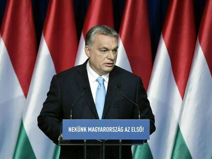 El primer ministro húngaro, Viktor Orban, el pasado 10 de febrero durante su discurso anual sobre el estado de la nación.