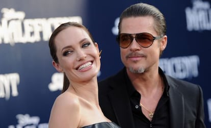 La pareja de actores, en el estreno de 'Maléfica'.