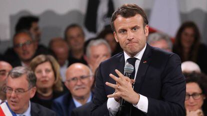 El presidente francés, Emmanuel Macron, durante el 'Gran debate nacional', en Córcega, el pasado 4 de abril.