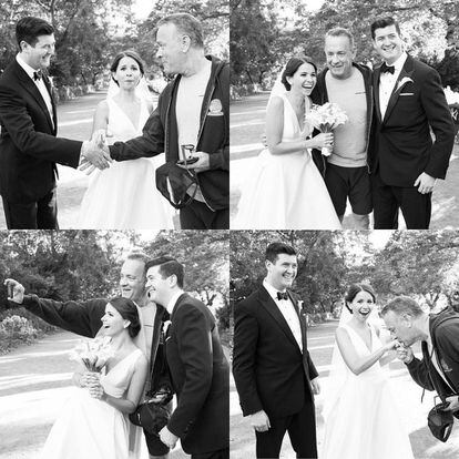 Tom Hanks apareció este septiembre en la boda de Elisabeth y Ryan, mientras estos se fotografiaban en Central Park. Meg Miller, la fotógrafa, capturó algunos momentos muy divertidos de este encuentro y los colgó en Instagram: "La boda de ayer fue muy bonita. Elisabeth y Ryan, planeasteis una celebración increíble. La guinda del pastel fue Tom Hanks parándose en Central Park para daros la enhorabuena".