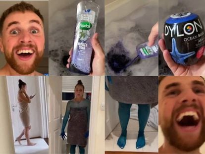 Kristen Hanby es un 'youtuber' británico que a comienzos de septiembre recibió duras críticas en Internet tras una broma pesada a su novia en la que tiñó su cuerpo de azul echando productos químicos en la bañera, como se puede ver en la sucesión de imágenes.