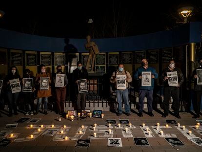 Manifestación de reporteros en Ciudad Juárez, Chihuahua, contra la violencia contra la prensa, en enero.