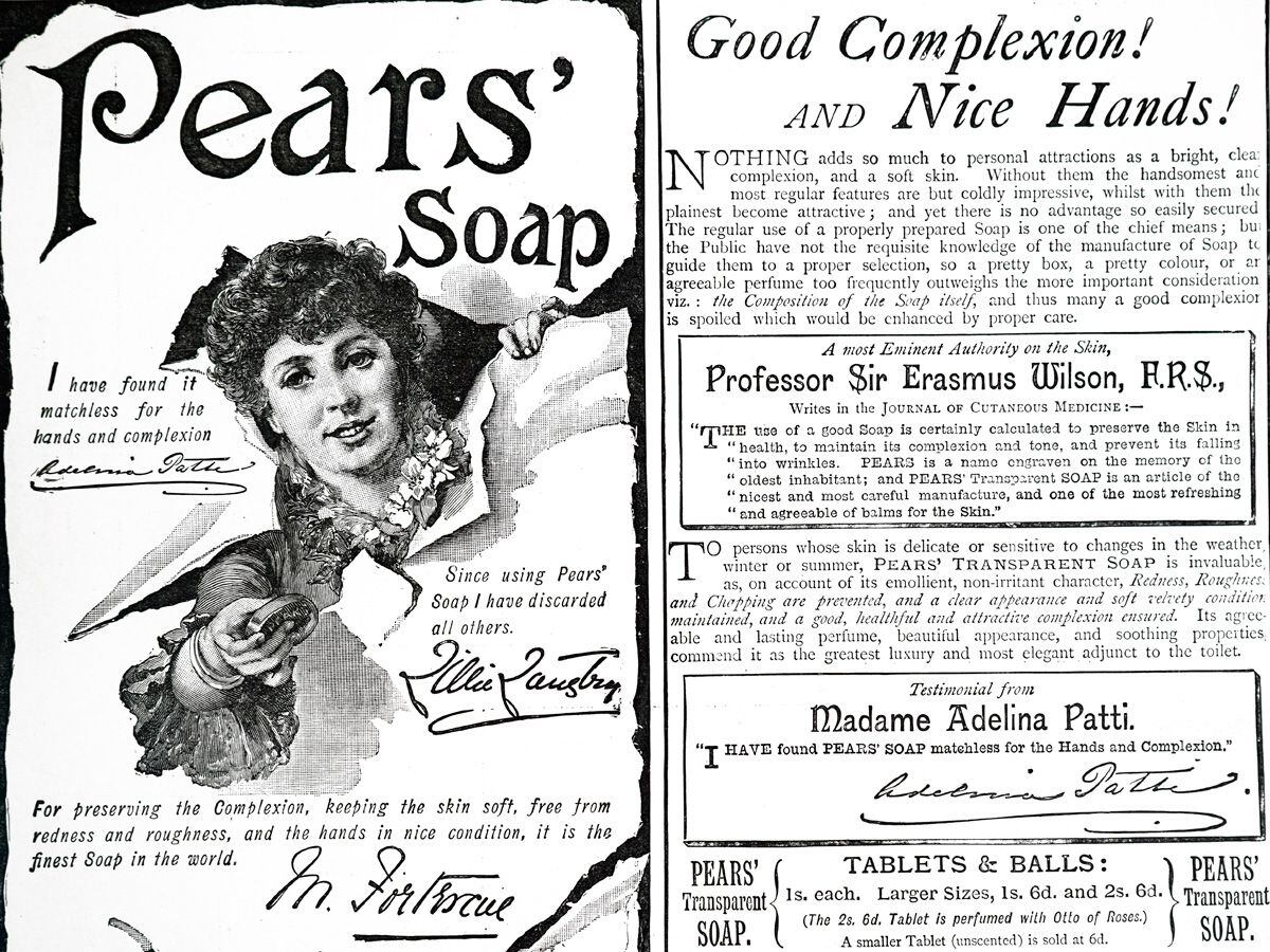 La publicidad de un jabón del siglo XIX asegura que respeta la piel.