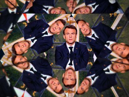 Emmanuel Macron, durante su comparecencia televisiva, este lunes, en una fotografía realizada con filtro de prisma.