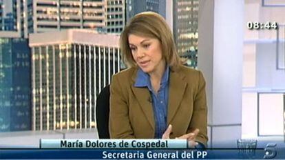 Cospedal, durante la entrevista de esta mañana en Telecinco.