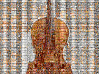 La forma del violín universal creada con cientos de instrumentos.